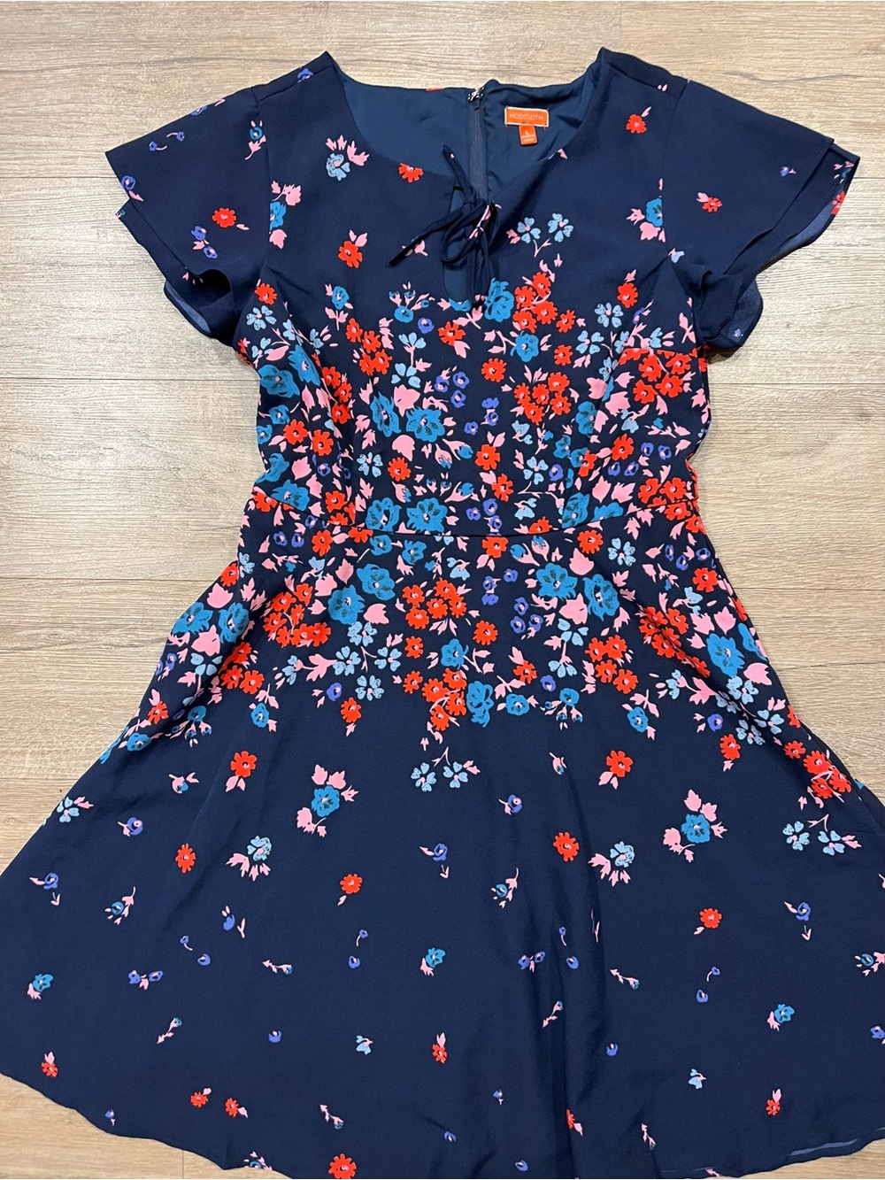 ModCloth Personality First Navy Blue A-Line Floral Dress - Size L - Picture 2 of 7